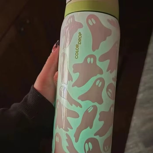 GLOW in the DARK! 32Oz Spooky Ghost Tumbler - Vacuum Insulated Stainless Steel Cup W/ Double Lid, 24H Cold & Hot (Halloween Gift