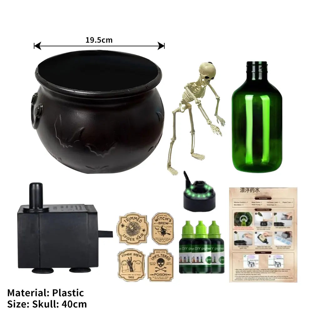 Halloween Witchcauldron with Led Light & Fog Mist Maker Skeleton Decor for Spooky Hocus Pocus Party, Home, Halloween Party