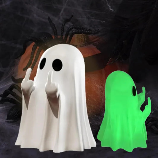 Car Decorate Luminous Middle Finger Cute Ghost Statue Small Scary Ghost Figurines for Halloween Decorations Home Table Ornaments