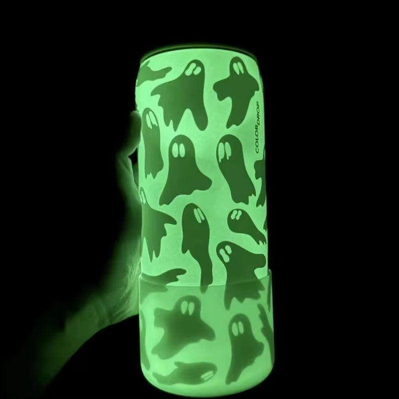 GLOW in the DARK! 32Oz Spooky Ghost Tumbler - Vacuum Insulated Stainless Steel Cup W/ Double Lid, 24H Cold & Hot (Halloween Gift