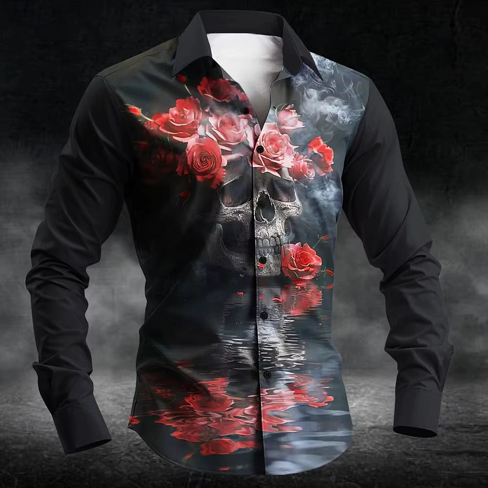 2025 Halloween Men'S Letter Printed Blood Stains Shirt Button up Shirt Long Sleeve Dark Punk Gothic Style Streetwear Men'S Tops
