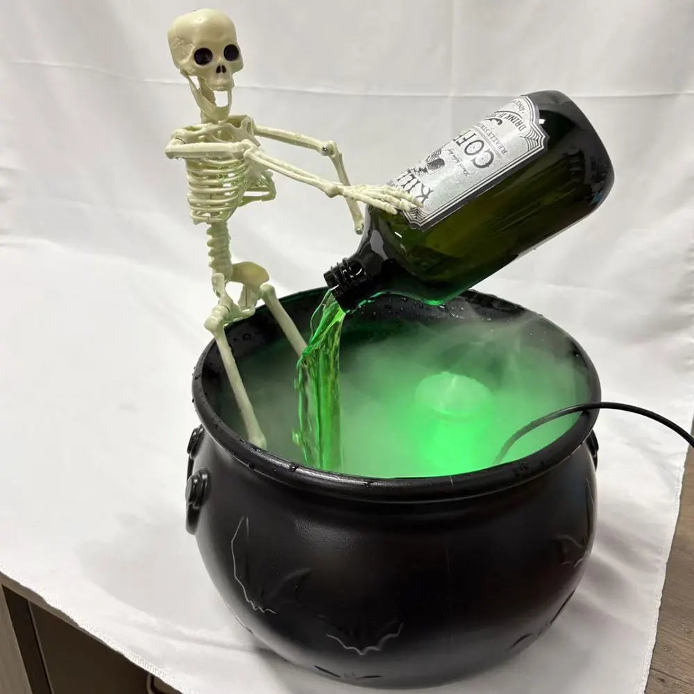 Halloween Witchcauldron with Led Light & Fog Mist Maker Skeleton Decor for Spooky Hocus Pocus Party, Home, Halloween Party