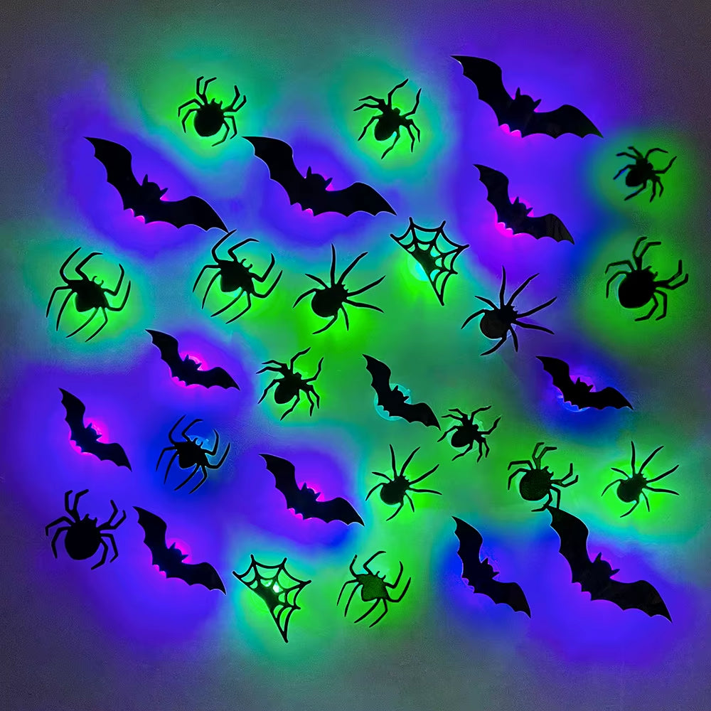Halloween Bat/Spider Decor Night Light 3D Purple/Green Lights Wall Sticker for Self-Adhesive Decor Halloween Party Decoration