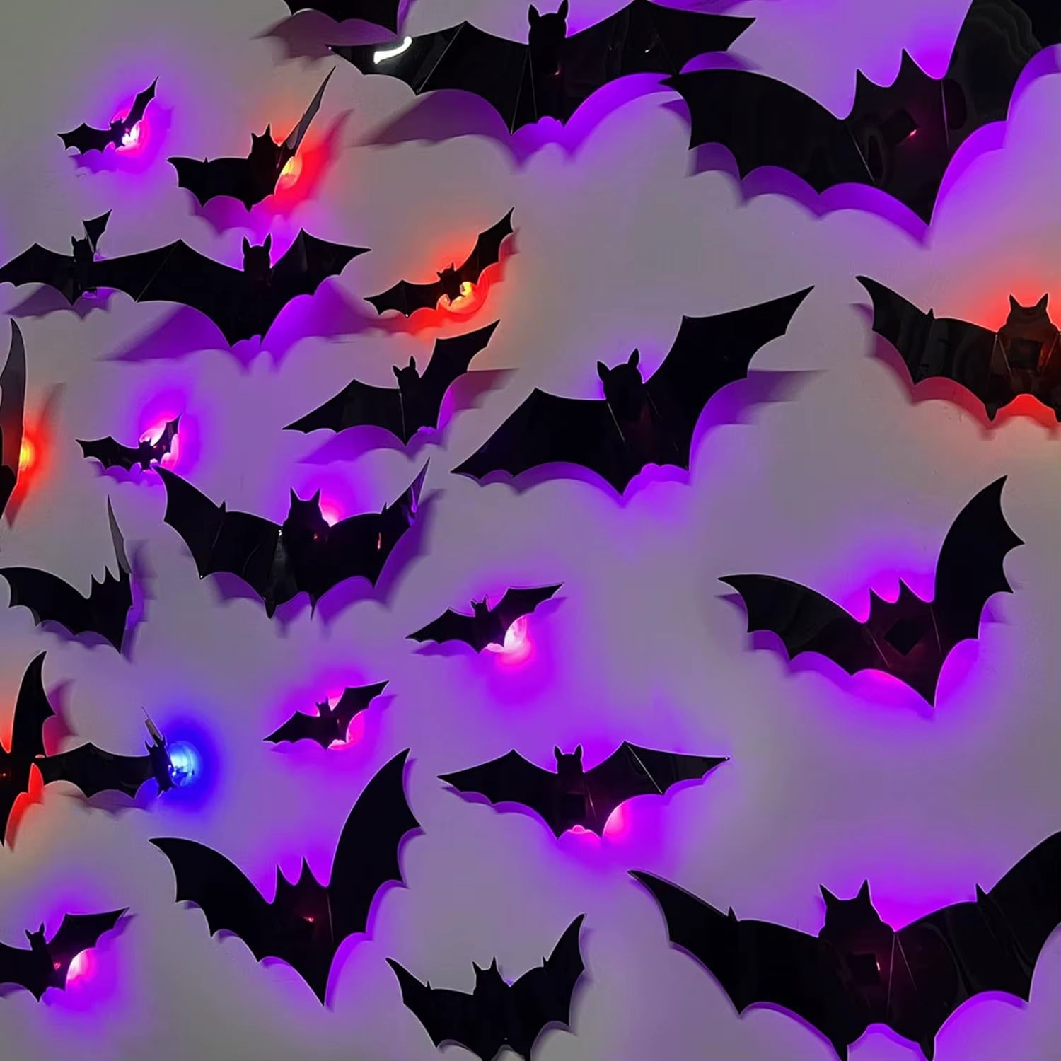 Halloween Bat/Spider Decor Night Light 3D Purple/Green Lights Wall Sticker for Self-Adhesive Decor Halloween Party Decoration