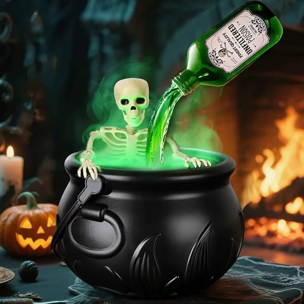 Halloween Witchcauldron with Led Light & Fog Mist Maker Skeleton Decor for Spooky Hocus Pocus Party, Home, Halloween Party
