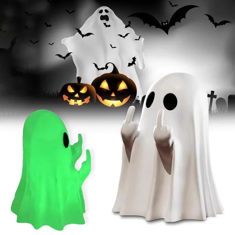 Car Decorate Luminous Middle Finger Cute Ghost Statue Small Scary Ghost Figurines for Halloween Decorations Home Table Ornaments