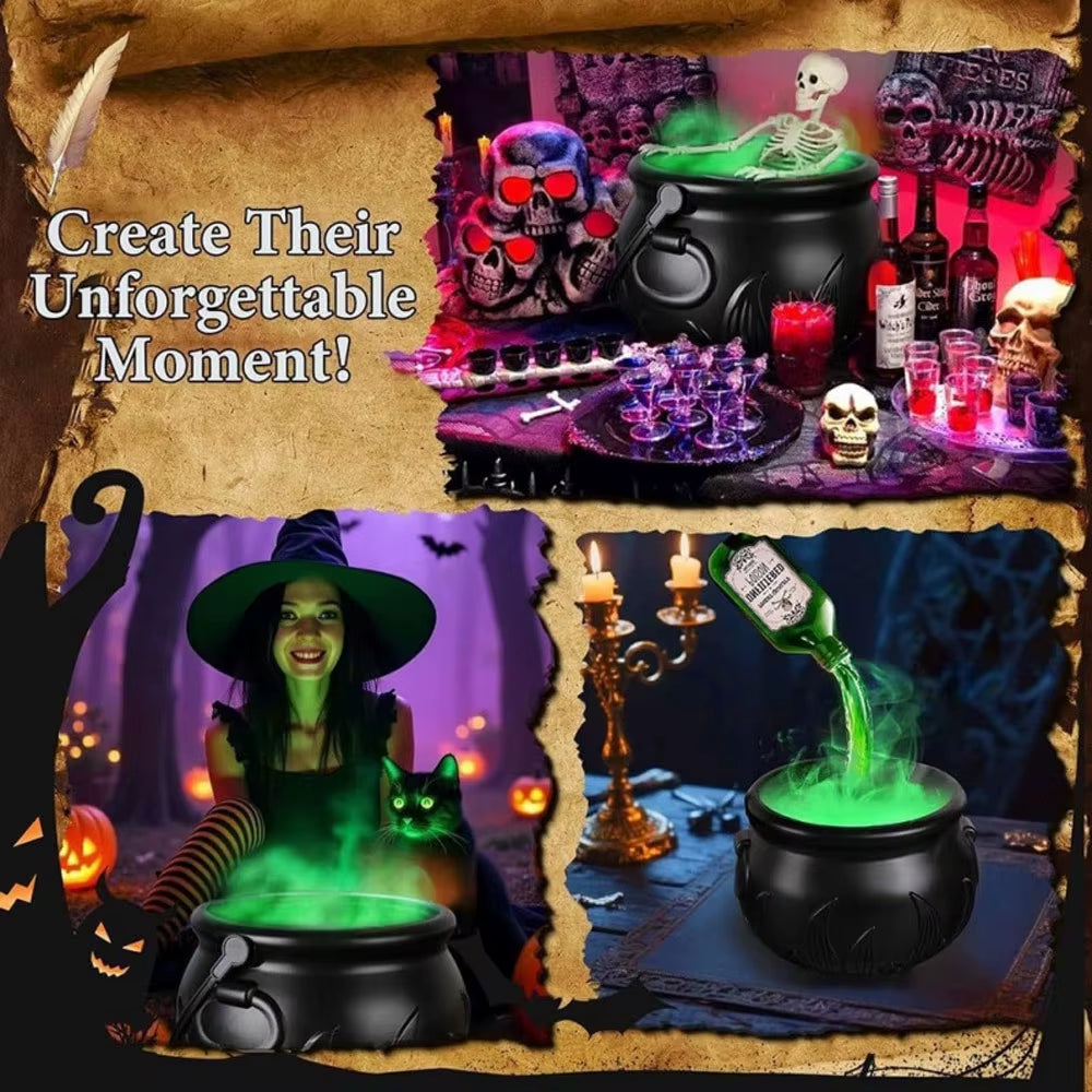 Halloween Witchcauldron with Led Light & Fog Mist Maker Skeleton Decor for Spooky Hocus Pocus Party, Home, Halloween Party