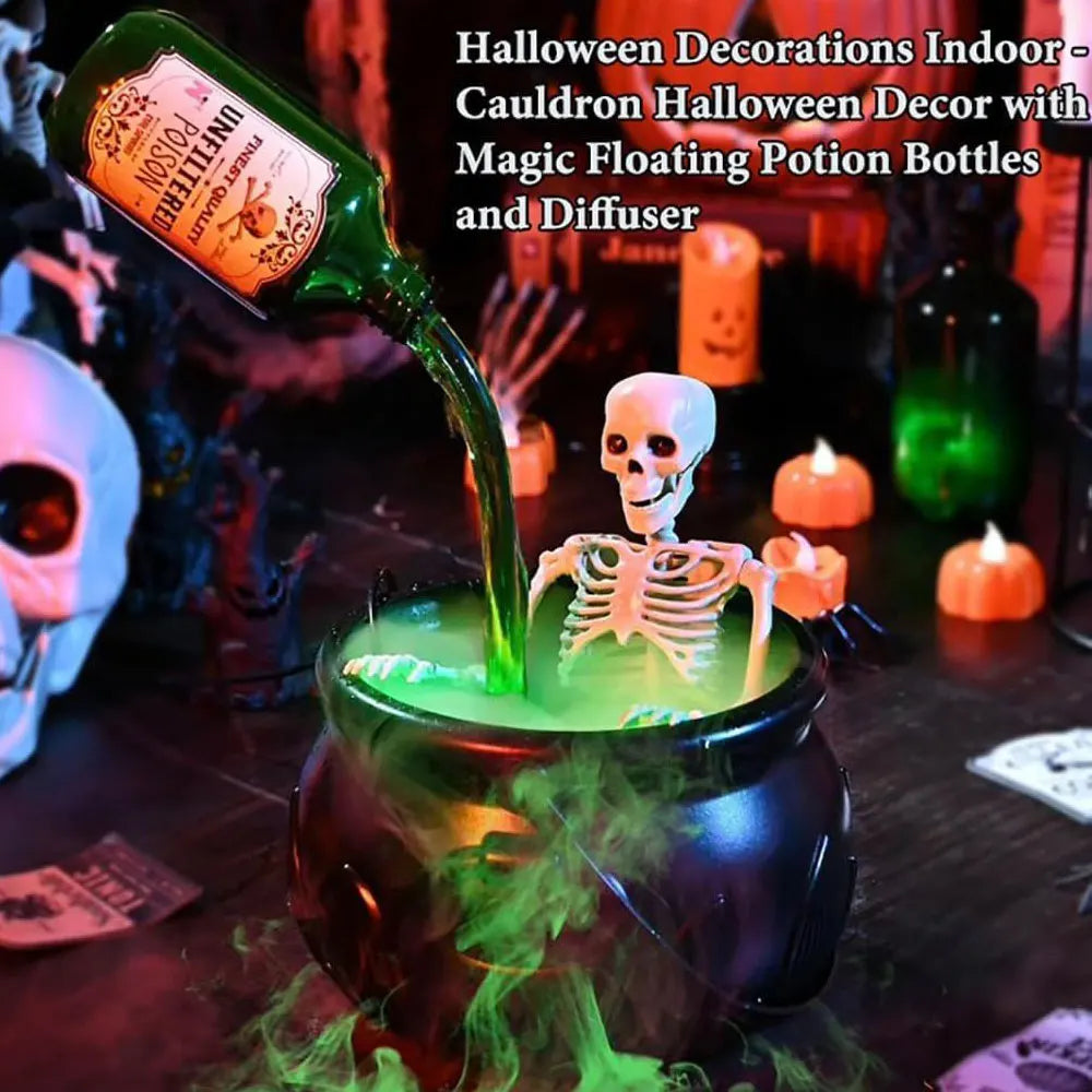 Halloween Witchcauldron with Led Light & Fog Mist Maker Skeleton Decor for Spooky Hocus Pocus Party, Home, Halloween Party